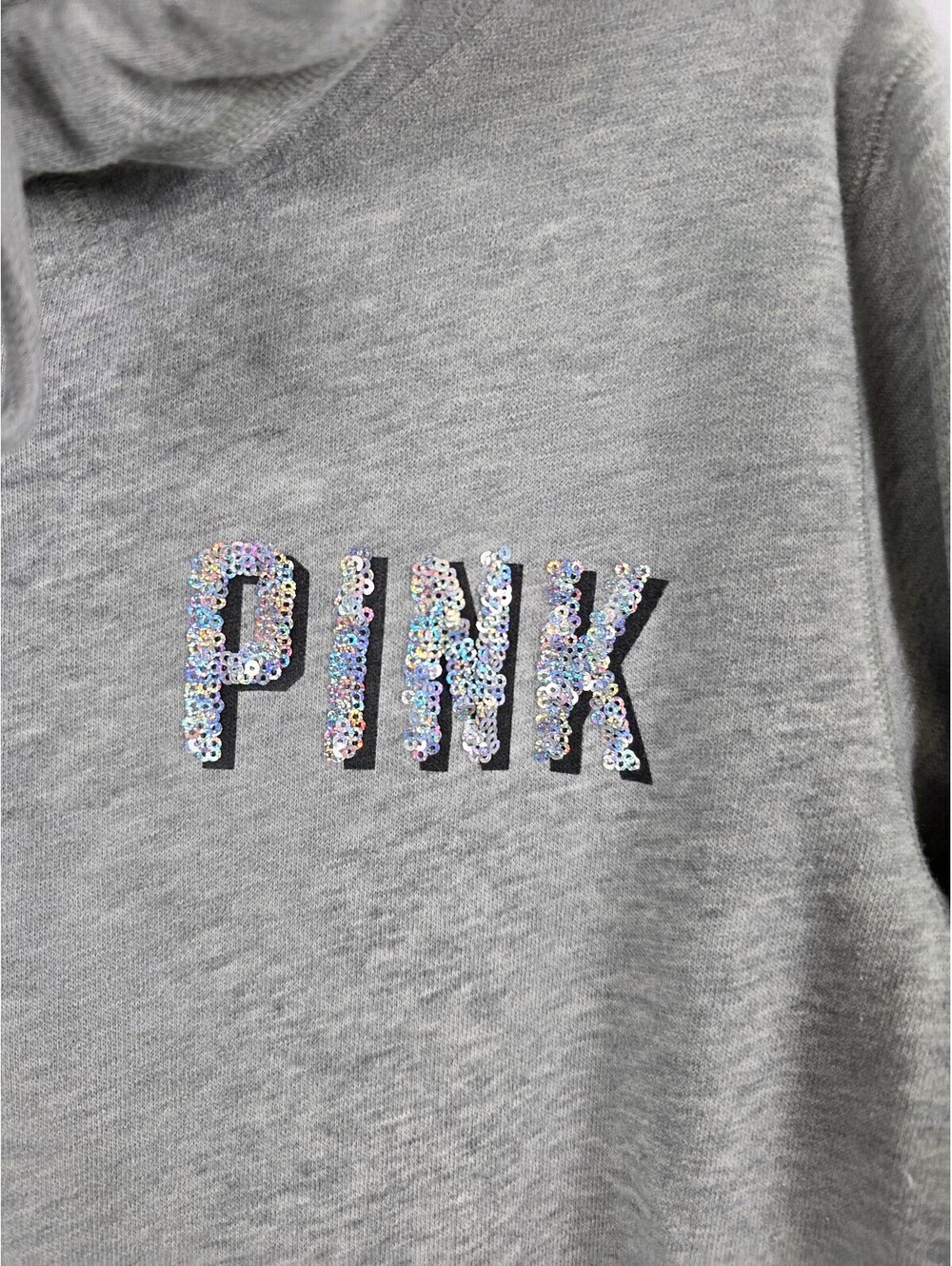 Victorias Secret Pink CHICAGO Bling Heart Sequined Full Zip Hoodie Jacket LARGE - Picture 3 of 5